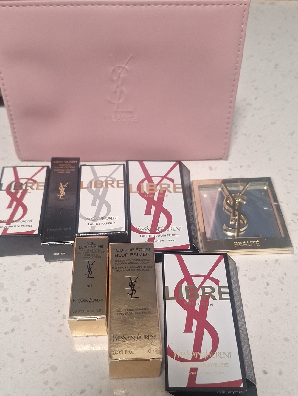 Yves Saint Laurent Pink Embossed Cosmetic Pouch Bundle